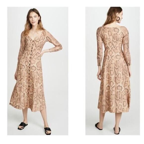 NEW Mara Hoffman Sz 0 Silvana Dress Snake Print Tencel Linen Button Front Midi - Picture 1 of 10